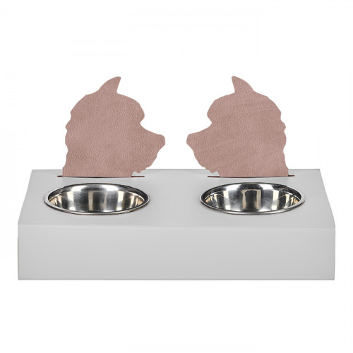 ADJ Подставка с мисками Dog, хром, 40x22xH7.5 см., цвет: устричный/пепельная роза