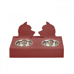 ADJ Подставка с мисками Dog, хром, 40x22xH7.5 см., цвет: бордо/коньяк