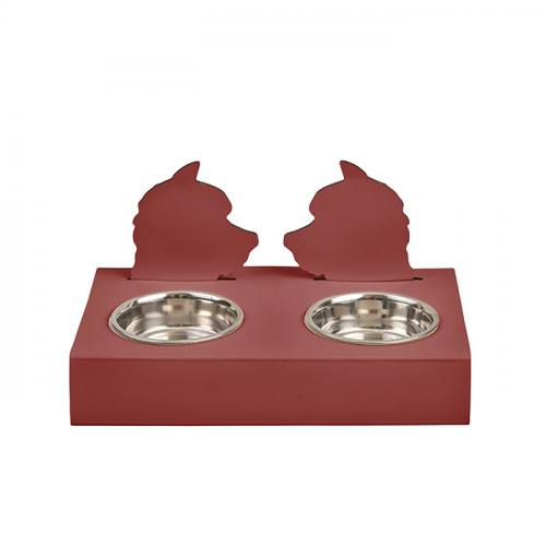 ADJ Подставка с мисками Dog, хром, 40x22xH7.5 см., цвет: бордо/коньяк