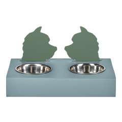 ADJ Подставка с мисками Dog, хром, 40x22xH7.5 см., цвет: небесный/эвкалипт