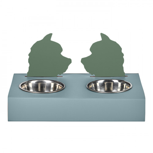 ADJ Подставка с мисками Dog, хром, 40x22xH7.5 см., цвет: небесный/эвкалипт