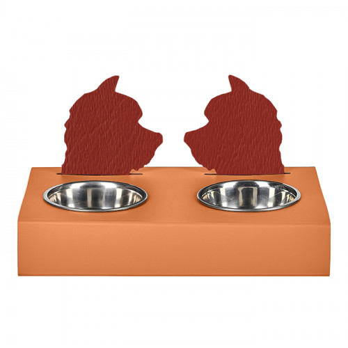 ADJ Подставка с мисками Dog, хром, 40x22xH7.5 см., цвет: коньяк/бордо