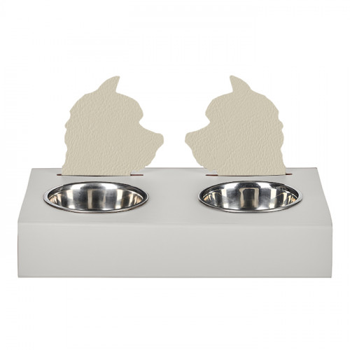 ADJ Подставка с мисками Dog, хром, 40x22xH7.5 см., цвет: белый/панна котта